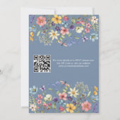Dusty Blue Modern QR Code Wildblume Wedding Einladung (Rückseite)