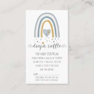 Dusty Blue Modern Rainbow Baby Boy Diaper Raffle Visitenkarte