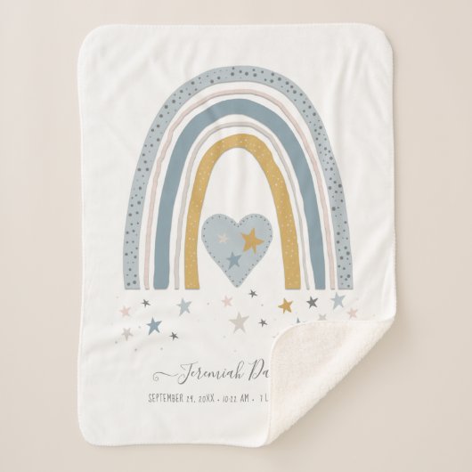 Dusty Blue Modern Rainbow Birne Stats Boy Baby Sherpadecke (Vorderseite)
