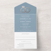 Dusty Blue Modern Rose Gold Rings Wedding All In One Einladung (Innen Boden)