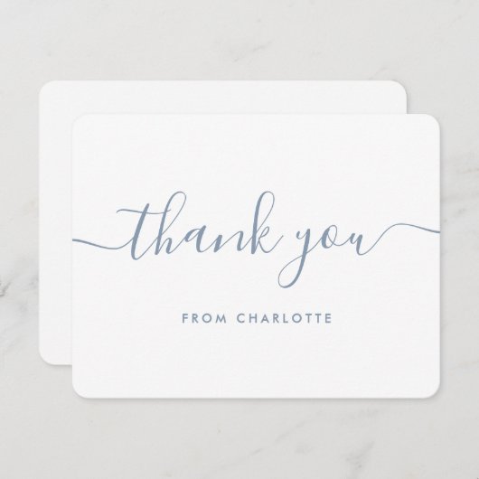 Dusty Blue Modern Script Birthday Polterabend Dankeskarte (Vorne/Hinten)