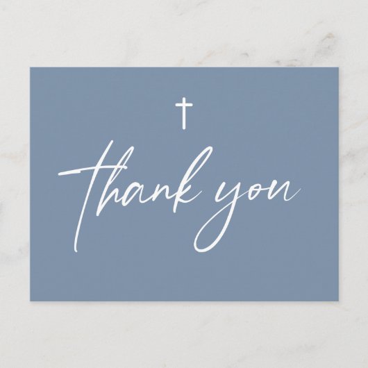 Dusty Blue Modern Script Custom Baptisc Postkarte (Vorderseite)