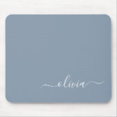 Dusty Blue Modern Script Elegante Monogram Name Mousepad (Vorne)