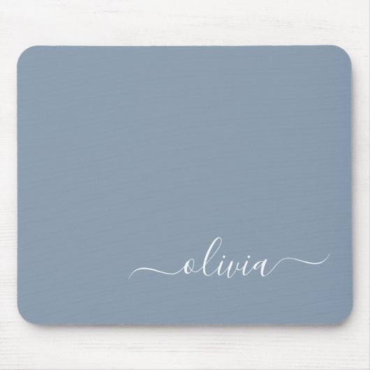 Dusty Blue Modern Script Elegante Monogram Name Mousepad (Vorne)