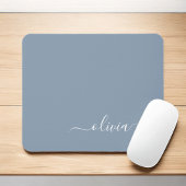 Dusty Blue Modern Script Elegante Monogram Name Mousepad
