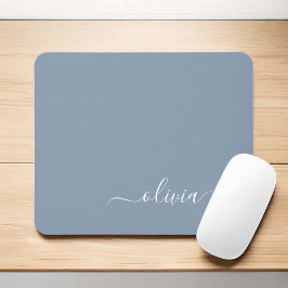 Dusty Blue Modern Script Elegante Monogram Name Mousepad