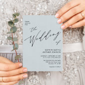 Dusty Blue Modern Script in einer einfachen Hochze Einladung