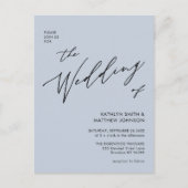 Dusty Blue Modern Script in einer einfachen Hochze Einladungspostkarte (Vorderseite)