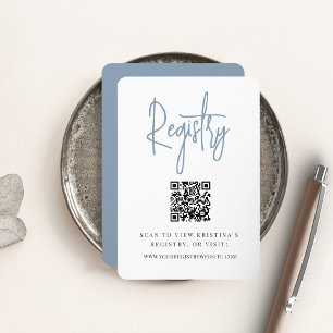 Dusty Blue Modern Script QR Code Bridal Registry Begleitkarte
