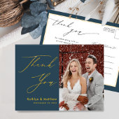 Dusty Blue Modern Script Simple Wedding Vielen Dan Postkarte