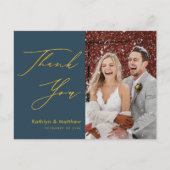 Dusty Blue Modern Script Simple Wedding Vielen Dan Postkarte (Vorderseite)