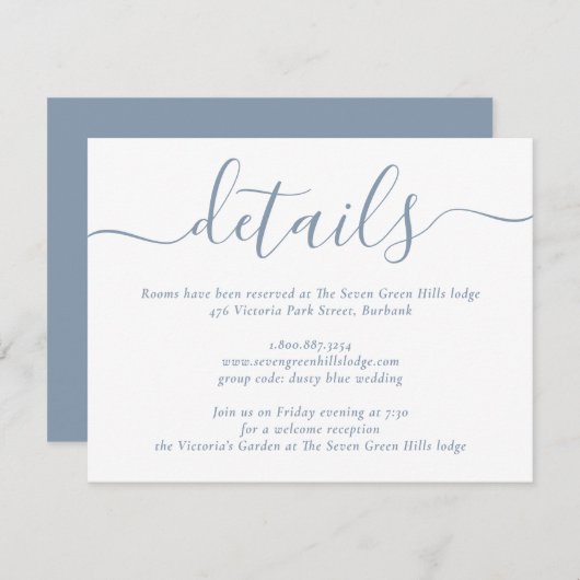Dusty Blue Modern Script Wedding Begleitkarte (Vorne/Hinten)