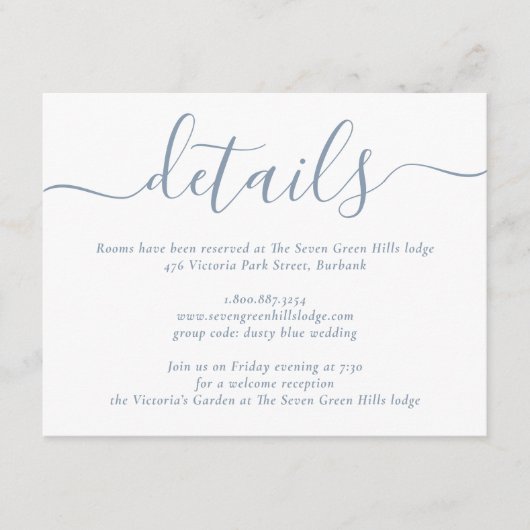 Dusty Blue Modern Script Wedding Begleitkarte (Vorderseite)