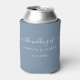 Dusty Blue Modern Script Wedding Can Cooler Dosenkühler
