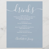 Dusty Blue Modern Script Wedding Drinks Menü (Vorne)