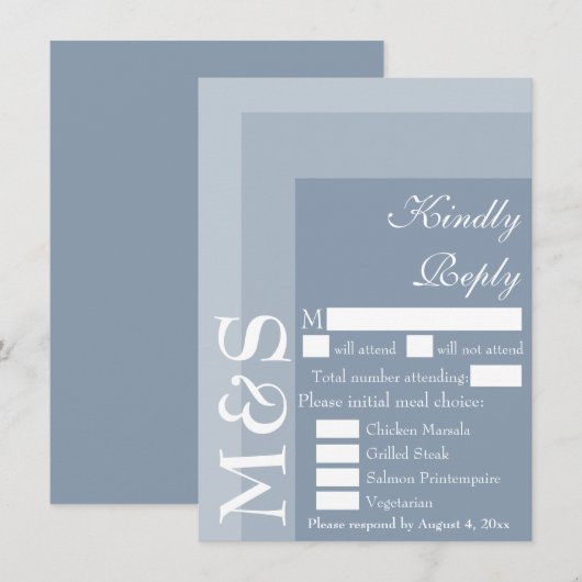 Dusty Blue Modern Script Wedding RSVP Card Dankeskarte (Vorne/Hinten)