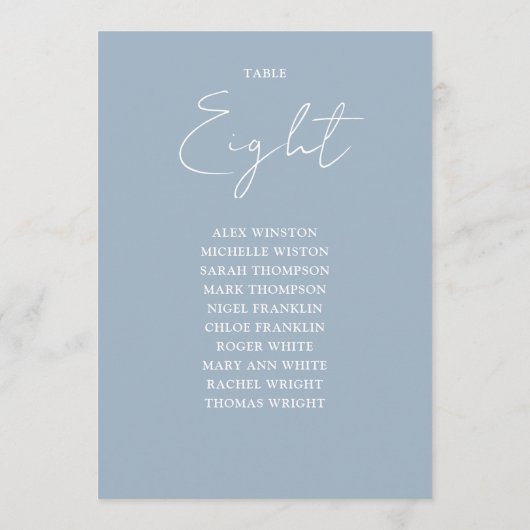 Dusty Blue Modern Seating Chart Tischnummer (Rückseite)