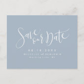 Dusty Blue Modern Simple Script Save the Date Ankündigungspostkarte (Vorderseite)