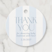 Dusty Blue Modern Striped Baby Shower Geschenkanhänger (Vorderseite)