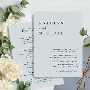 Dusty Blue Modern Typografie in einer Hochzeit Einladung