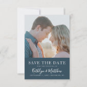 Dusty Blue Modern Typografy Simple Foto Wedding Save The Date (Vorderseite)