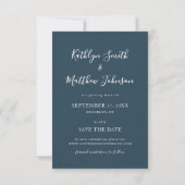 Dusty Blue Modern Typografy Simple Foto Wedding Save The Date (Rückseite)