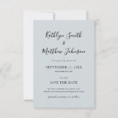 Dusty Blue Modern Typografy Simple Foto Wedding Save The Date (Rückseite)