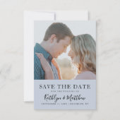 Dusty Blue Modern Typografy Simple Foto Wedding Save The Date (Vorderseite)