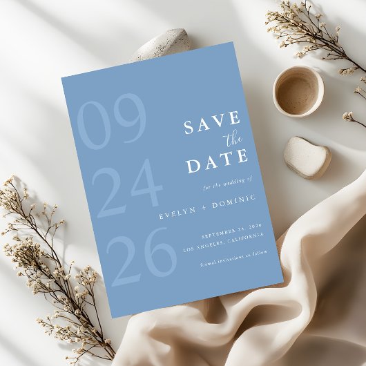 Dusty Blue Modern Typography Minimalist Wedding Save The Date