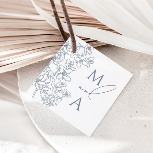 Dusty Blue Modern Vintag Monogram Wedding Geschenkanhänger