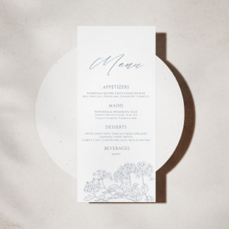 Dusty Blue Modern Vintage Blumenhochzeit Menükarte