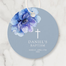 Dusty Blue Modern Watercolor Floral Baptisse Geschenkanhänger