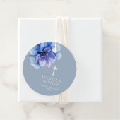 Dusty Blue Modern Watercolor Floral Baptisse Geschenkanhänger (Beispiel)