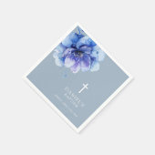 Dusty Blue Modern Watercolor Floral Baptisse Serviette (Ecke)