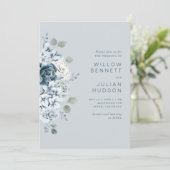 Dusty Blue Modern Watercolor Floral Wedding Einladung (Stehend Vorderseite)