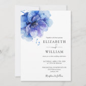Dusty Blue Modern Watercolor Floral Wedding Einladung (Vorderseite)