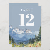 Dusty Blue Modern Watercolor Mountain Tischnummer (Vorne/Hinten)