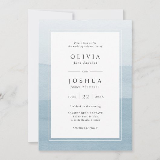 Dusty Blue Modern Watercolor Wedding Einladung (Vorderseite)