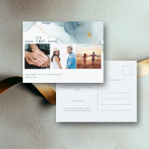 Dusty Blue Modern Wedding 3 Fotos Save the Date