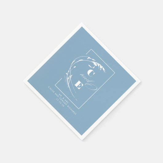 Dusty Blue Modern Wedding Monogram Serviette (Ecke)