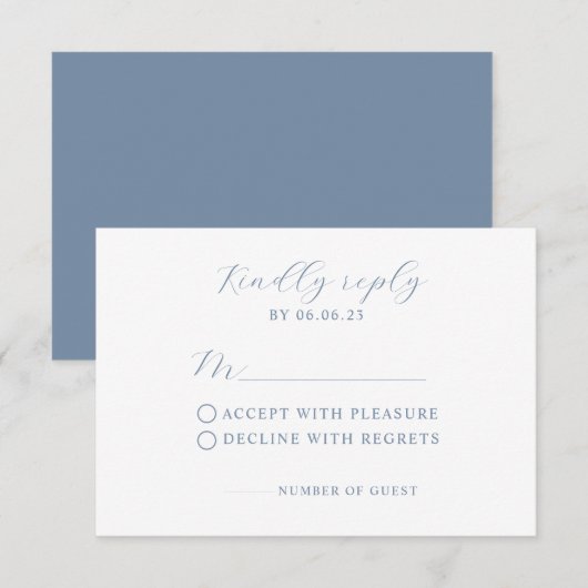 Dusty Blue Modern Wedding RSVP Card Karte (Vorne/Hinten)