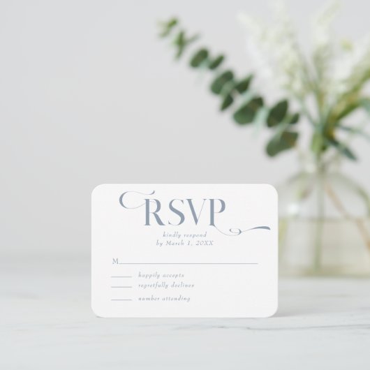 Dusty Blue Modern Wedding RSVP Enclosure Card Begleitkarte (Stehend Vorderseite)