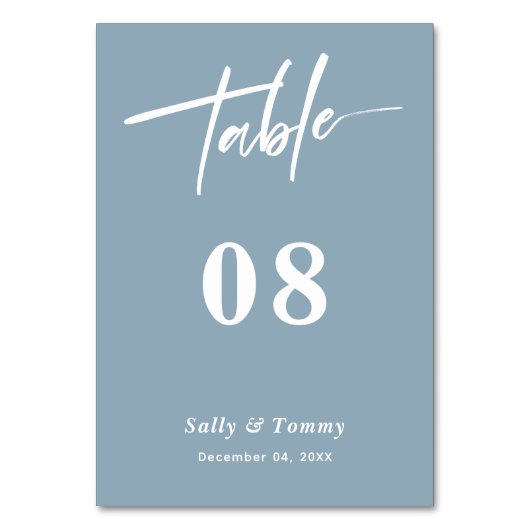 Dusty Blue Modern Wedding Tischnummer (Vorderseite)