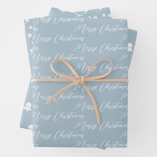 Dusty Blue & Modern White Christmas Tree Geschenkpapier Set (Beispiel)