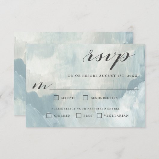 Dusty Blue Moderne Abstrakte UAWG mit Entrees RSVP Karte (Vorne/Hinten)
