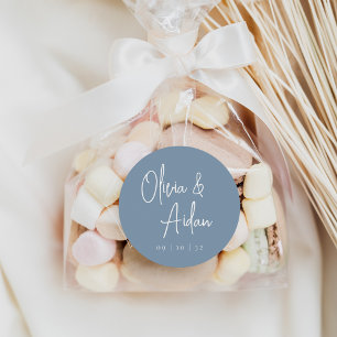Dusty Blue   Moderne handgeschriebene Hochzeit Runder Aufkleber
