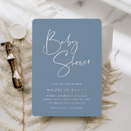 Dusty Blue | Moderne Minimalistische Script Baby D Folieneinladung