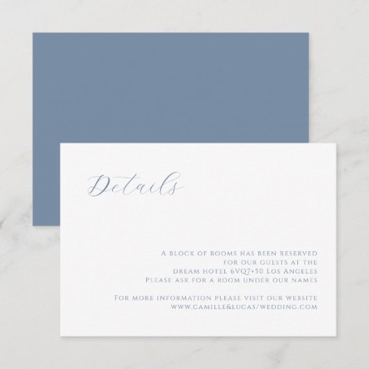 Dusty Blue moderne Wedding Details Card RSVP Karte (Vorne/Hinten)