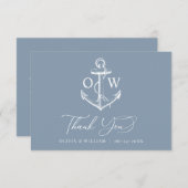 Dusty Blue Monogram Anchor Nautical Wedding Dankeskarte (Vorne/Hinten)