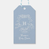 Dusty Blue Monogram Baby Dusche Geschenkanhänger (Vorderseite)